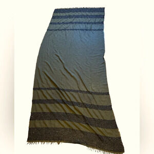 Vintage Olive 🫒  green Rhinestones stripped detail oversized long Scarf